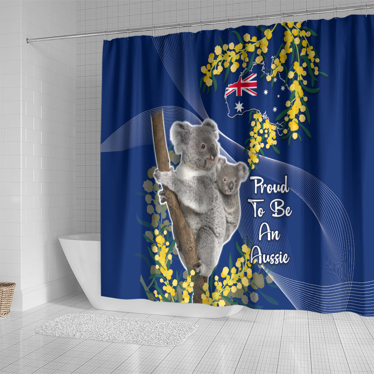 Australia Day Shower Curtain Proud To Be An Aussie Koala With Map Golden Wattle