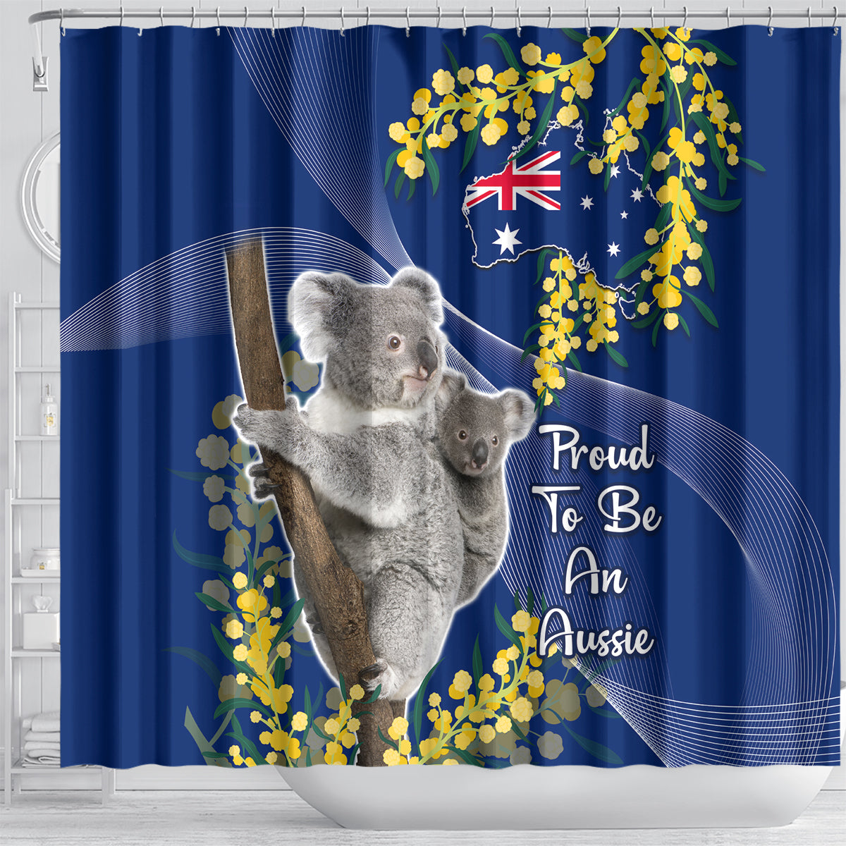 Australia Day Shower Curtain Proud To Be An Aussie Koala With Map Golden Wattle