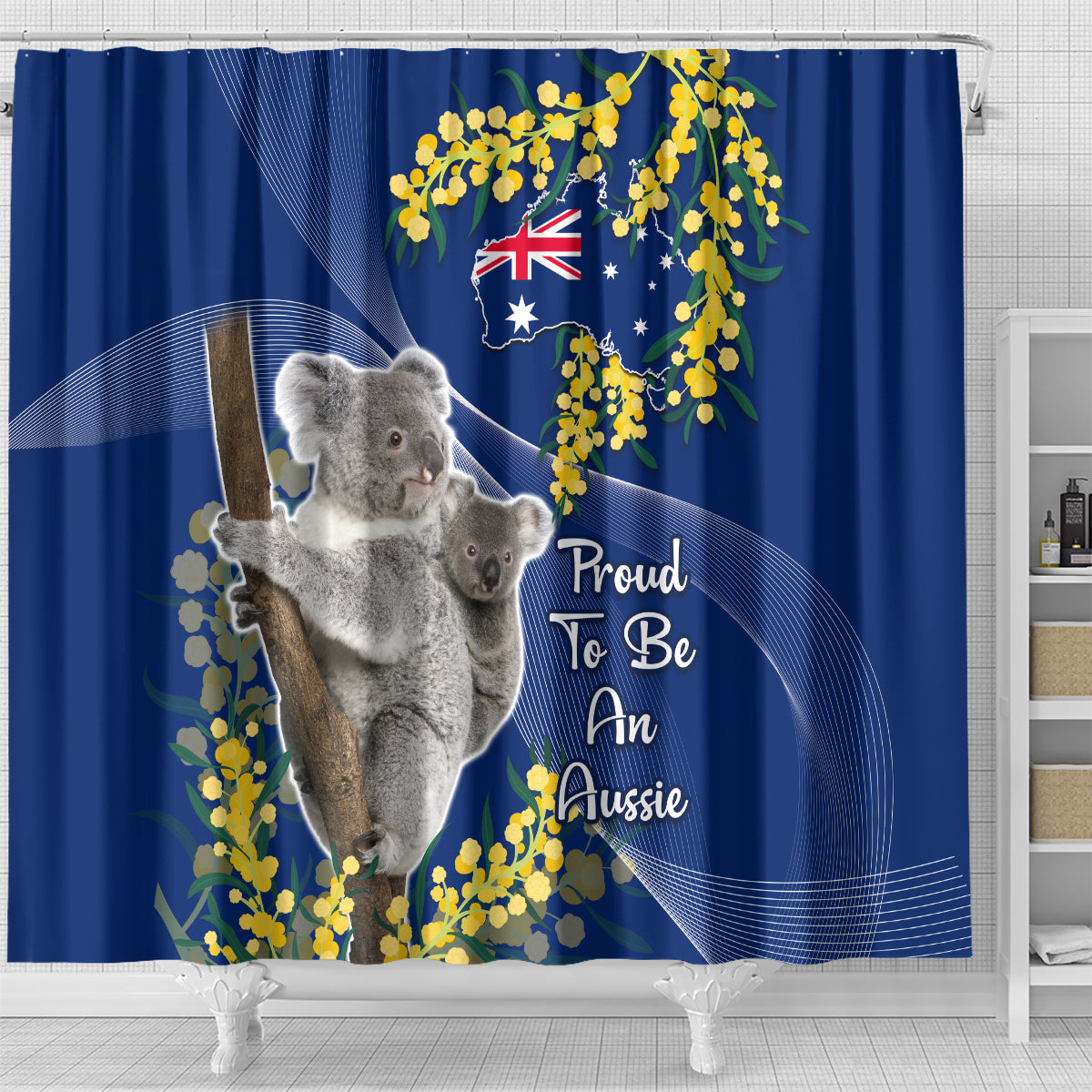 Australia Day Shower Curtain Proud To Be An Aussie Koala With Map Golden Wattle