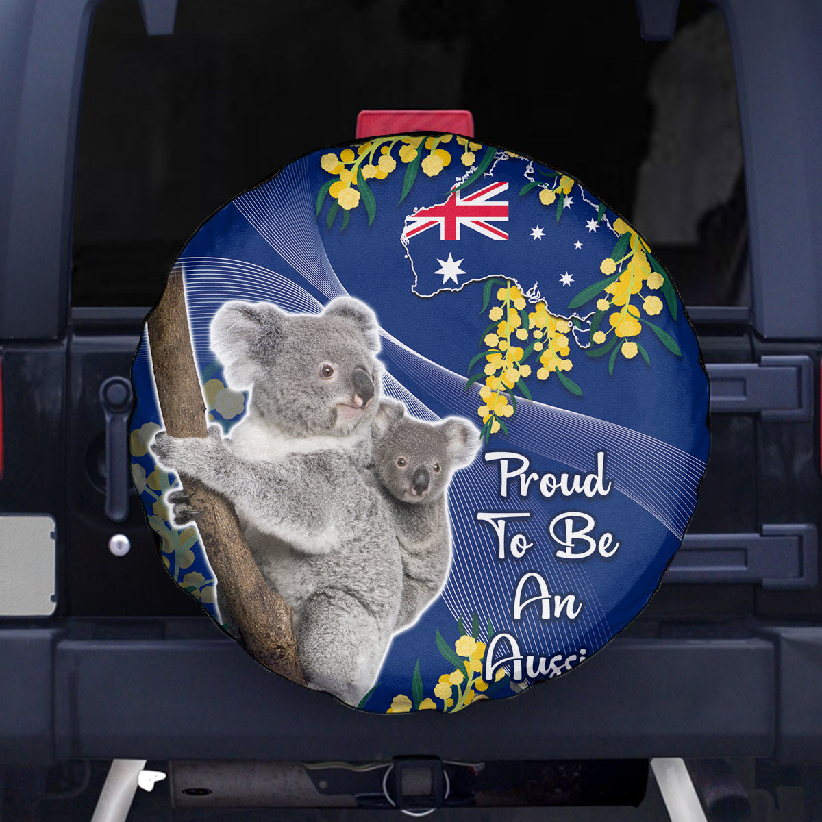 Australia Day Spare Tire Cover Proud To Be An Aussie Koala With Map Golden Wattle - Vibe Hoodie Shop