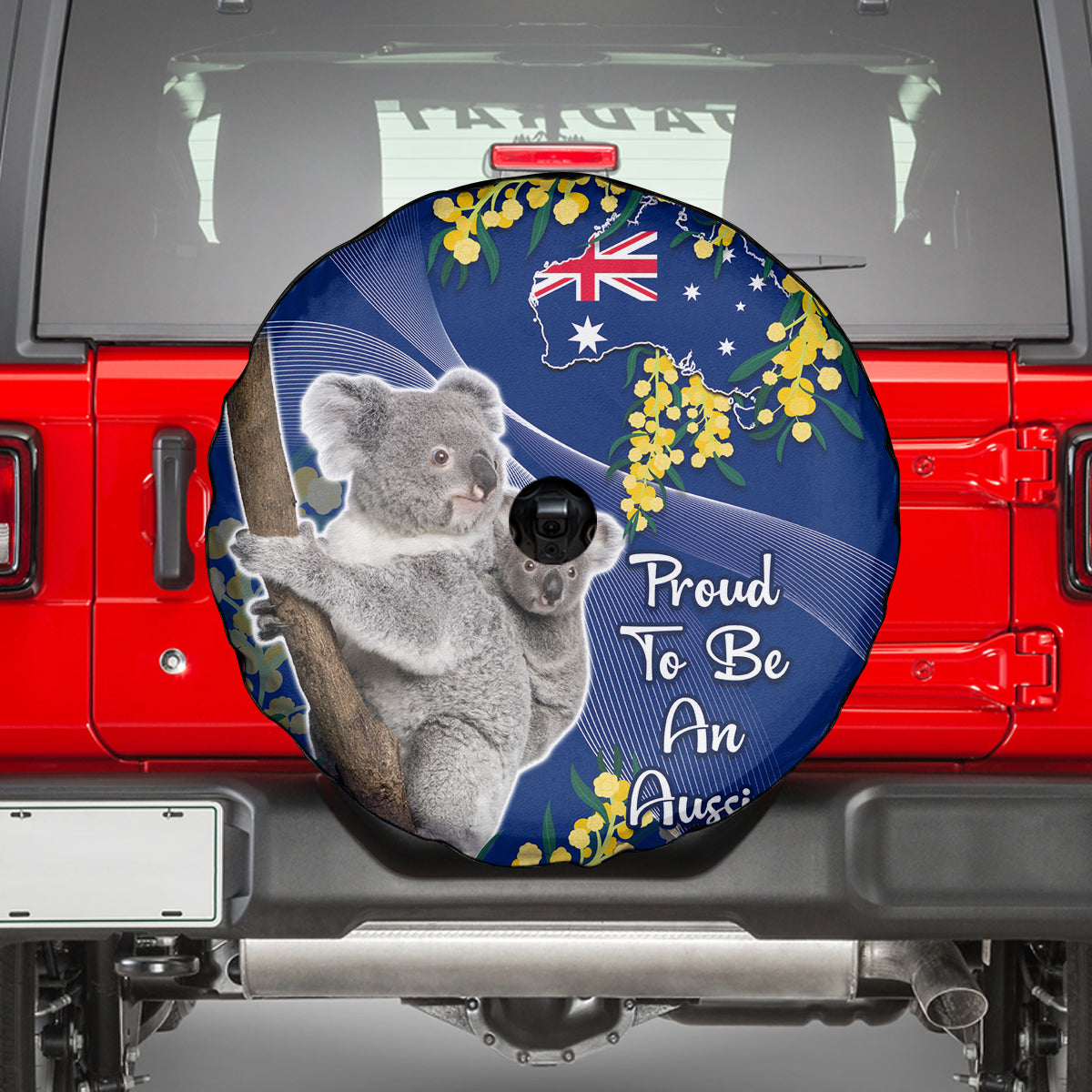 Australia Day Spare Tire Cover Proud To Be An Aussie Koala With Map Golden Wattle - Vibe Hoodie Shop