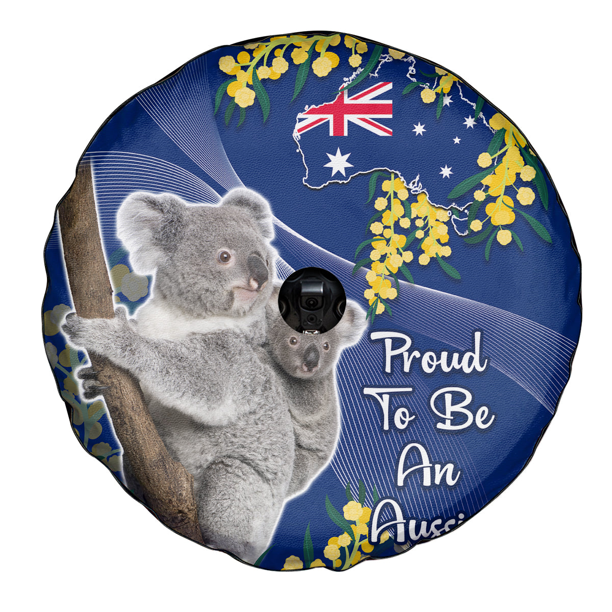 Australia Day Spare Tire Cover Proud To Be An Aussie Koala With Map Golden Wattle - Vibe Hoodie Shop