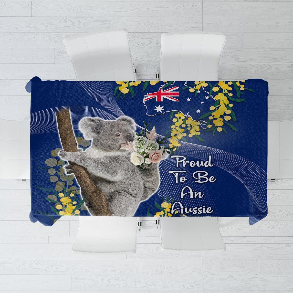 Australia Day Tablecloth Proud To Be An Aussie Koala With Map Golden Wattle