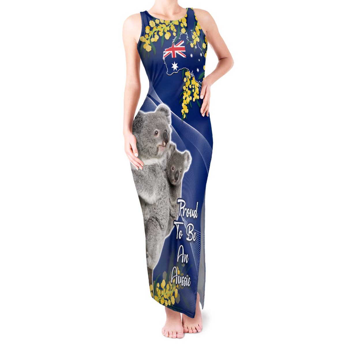 Australia Day Tank Maxi Dress Proud To Be An Aussie Koala With Map Golden Wattle