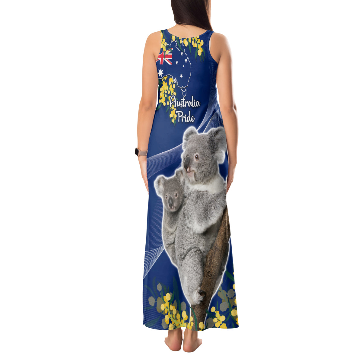 Australia Day Tank Maxi Dress Proud To Be An Aussie Koala With Map Golden Wattle