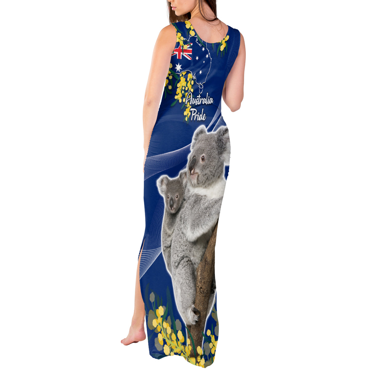 Australia Day Tank Maxi Dress Proud To Be An Aussie Koala With Map Golden Wattle