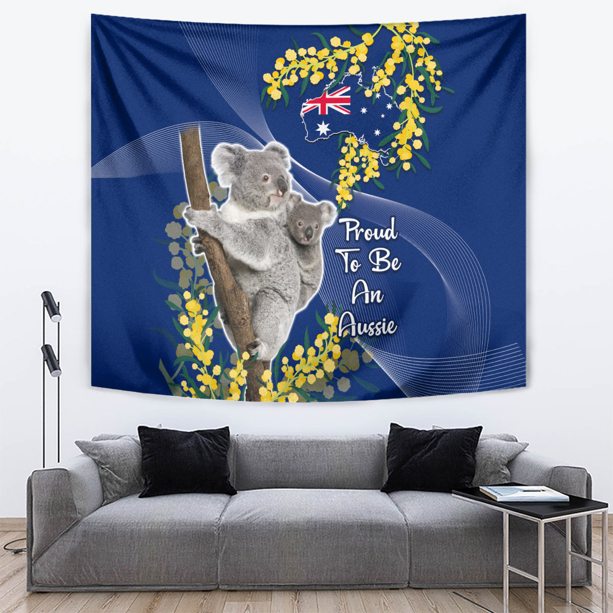 Australia Day Tapestry Proud To Be An Aussie Koala With Map Golden Wattle - Vibe Hoodie Shop