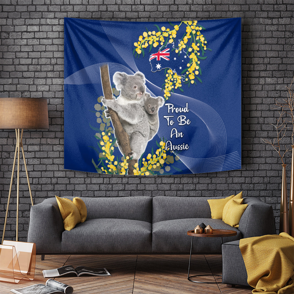 Australia Day Tapestry Proud To Be An Aussie Koala With Map Golden Wattle - Vibe Hoodie Shop