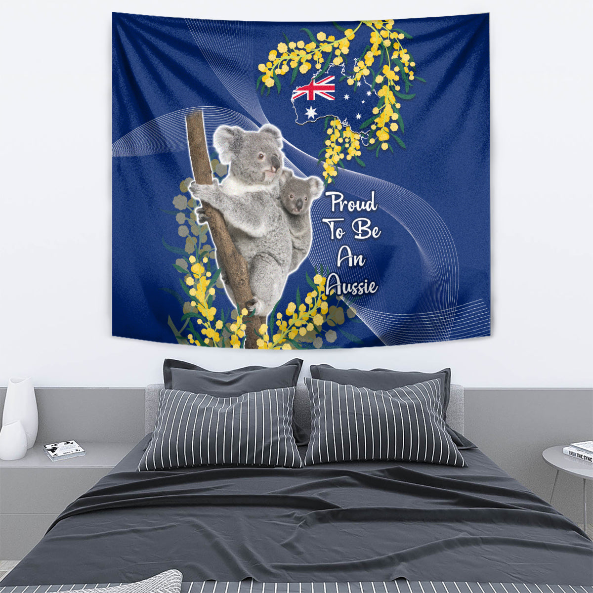 Australia Day Tapestry Proud To Be An Aussie Koala With Map Golden Wattle - Vibe Hoodie Shop