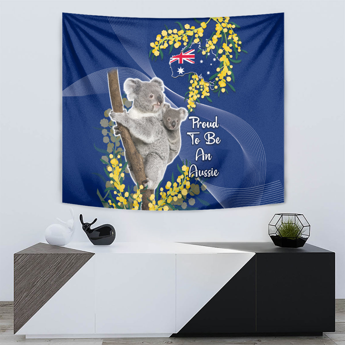 Australia Day Tapestry Proud To Be An Aussie Koala With Map Golden Wattle - Vibe Hoodie Shop