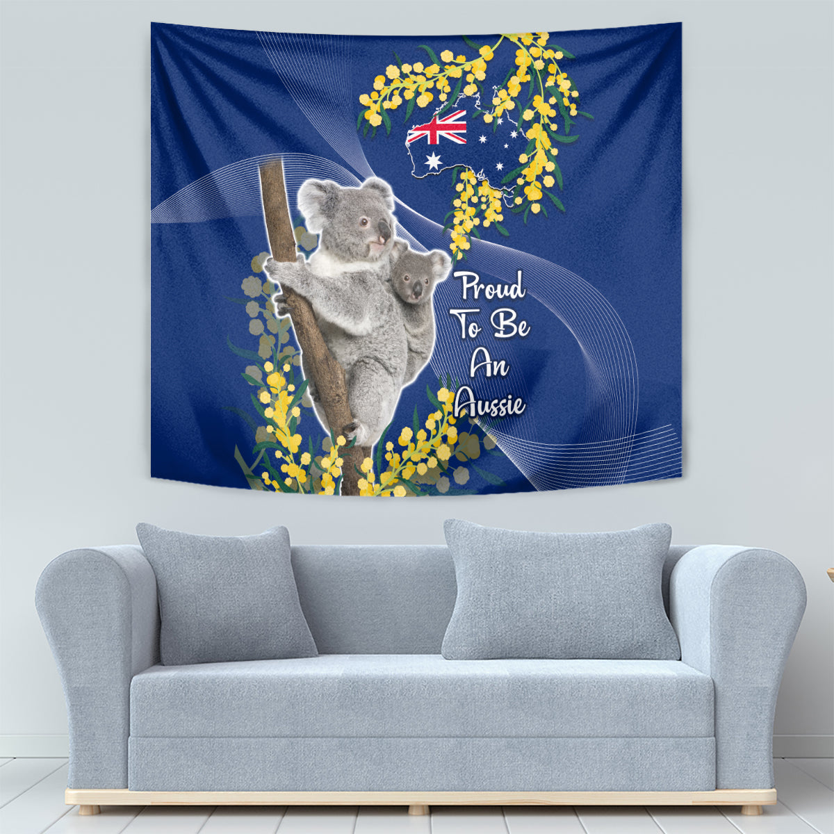 Australia Day Tapestry Proud To Be An Aussie Koala With Map Golden Wattle - Vibe Hoodie Shop