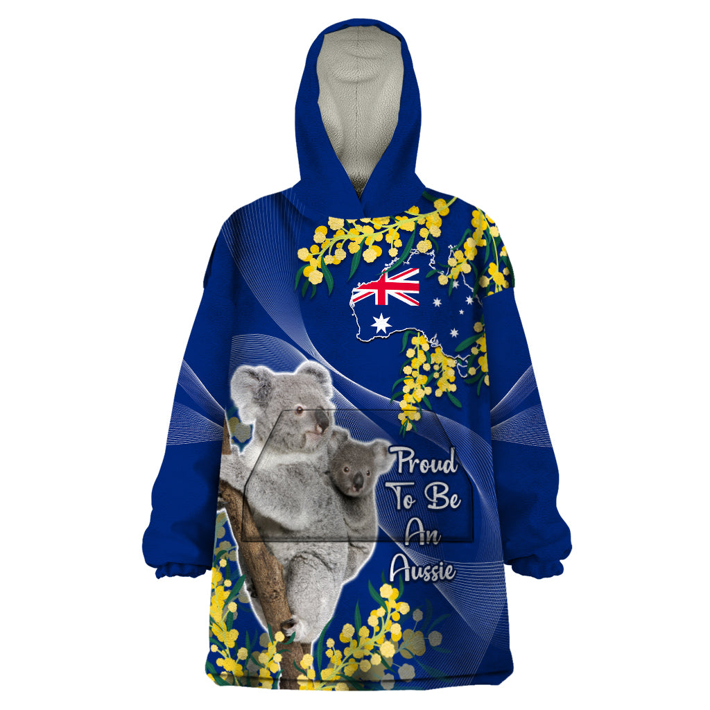 Australia Day Wearable Blanket Hoodie Proud To Be An Aussie Koala With Map Golden Wattle - Vibe Hoodie Shop