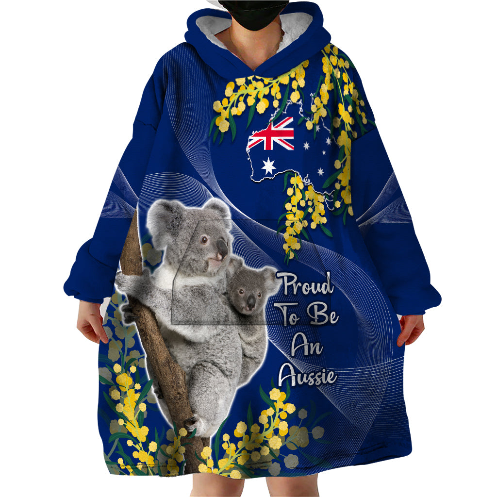 Australia Day Wearable Blanket Hoodie Proud To Be An Aussie Koala With Map Golden Wattle - Vibe Hoodie Shop