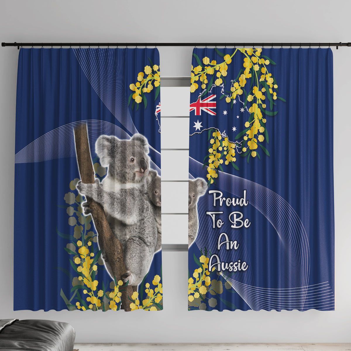 Australia Day Window Curtain Proud To Be An Aussie Koala With Map Golden Wattle