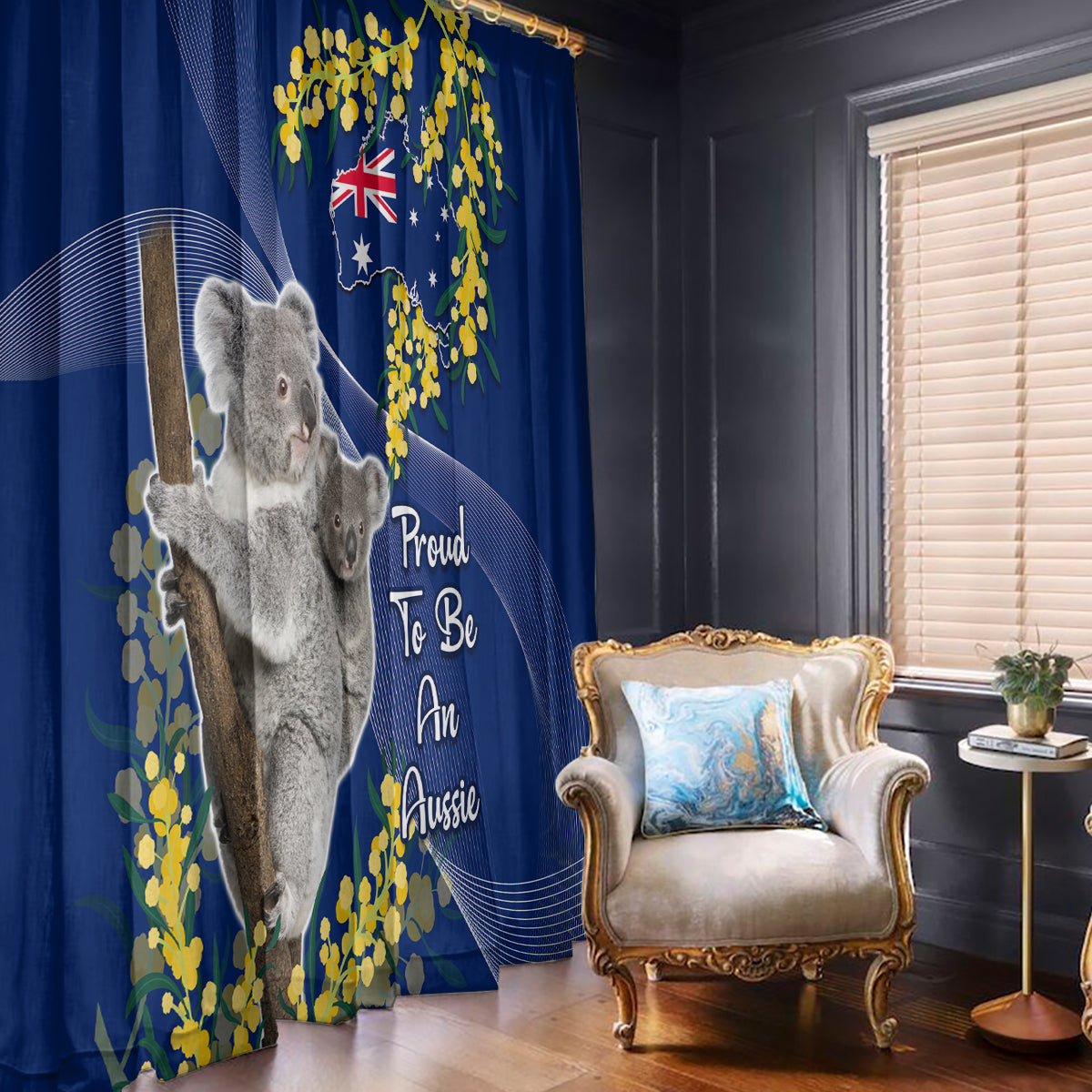 Australia Day Window Curtain Proud To Be An Aussie Koala With Map Golden Wattle