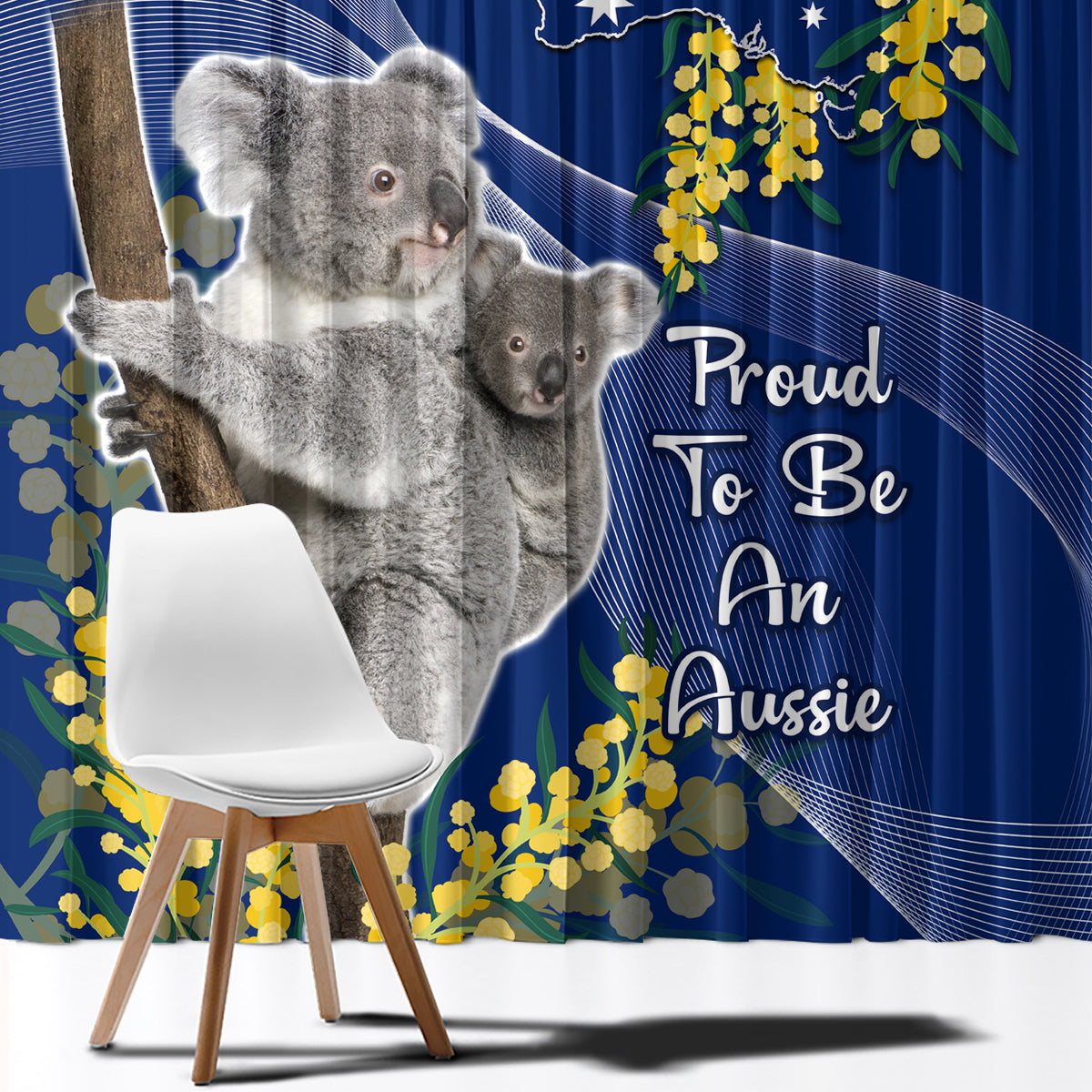 Australia Day Window Curtain Proud To Be An Aussie Koala With Map Golden Wattle