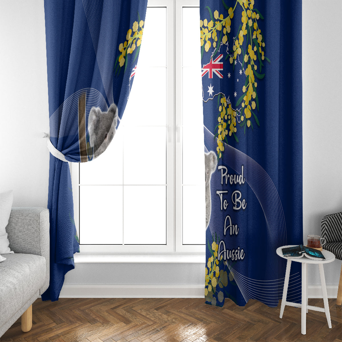 Australia Day Window Curtain Proud To Be An Aussie Koala With Map Golden Wattle