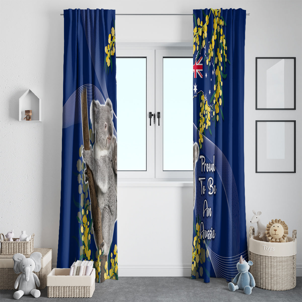 Australia Day Window Curtain Proud To Be An Aussie Koala With Map Golden Wattle