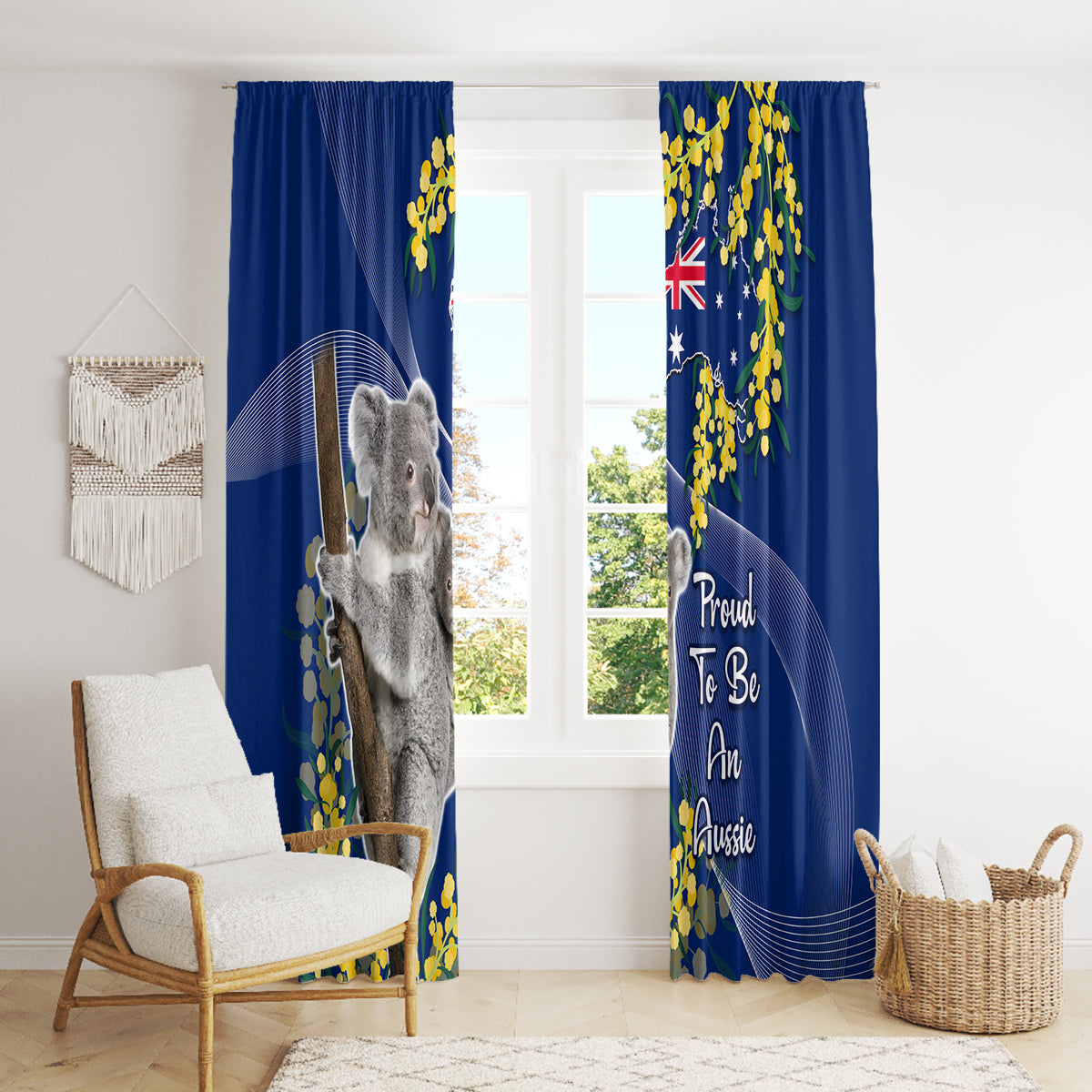 Australia Day Window Curtain Proud To Be An Aussie Koala With Map Golden Wattle