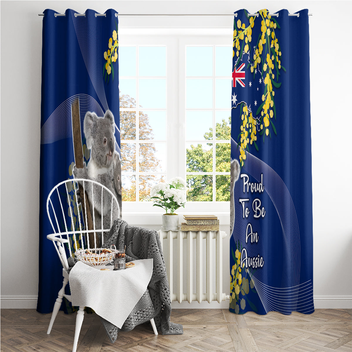 Australia Day Window Curtain Proud To Be An Aussie Koala With Map Golden Wattle