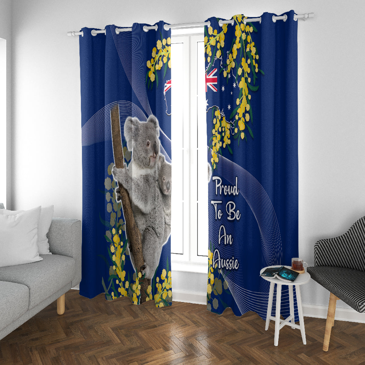 Australia Day Window Curtain Proud To Be An Aussie Koala With Map Golden Wattle