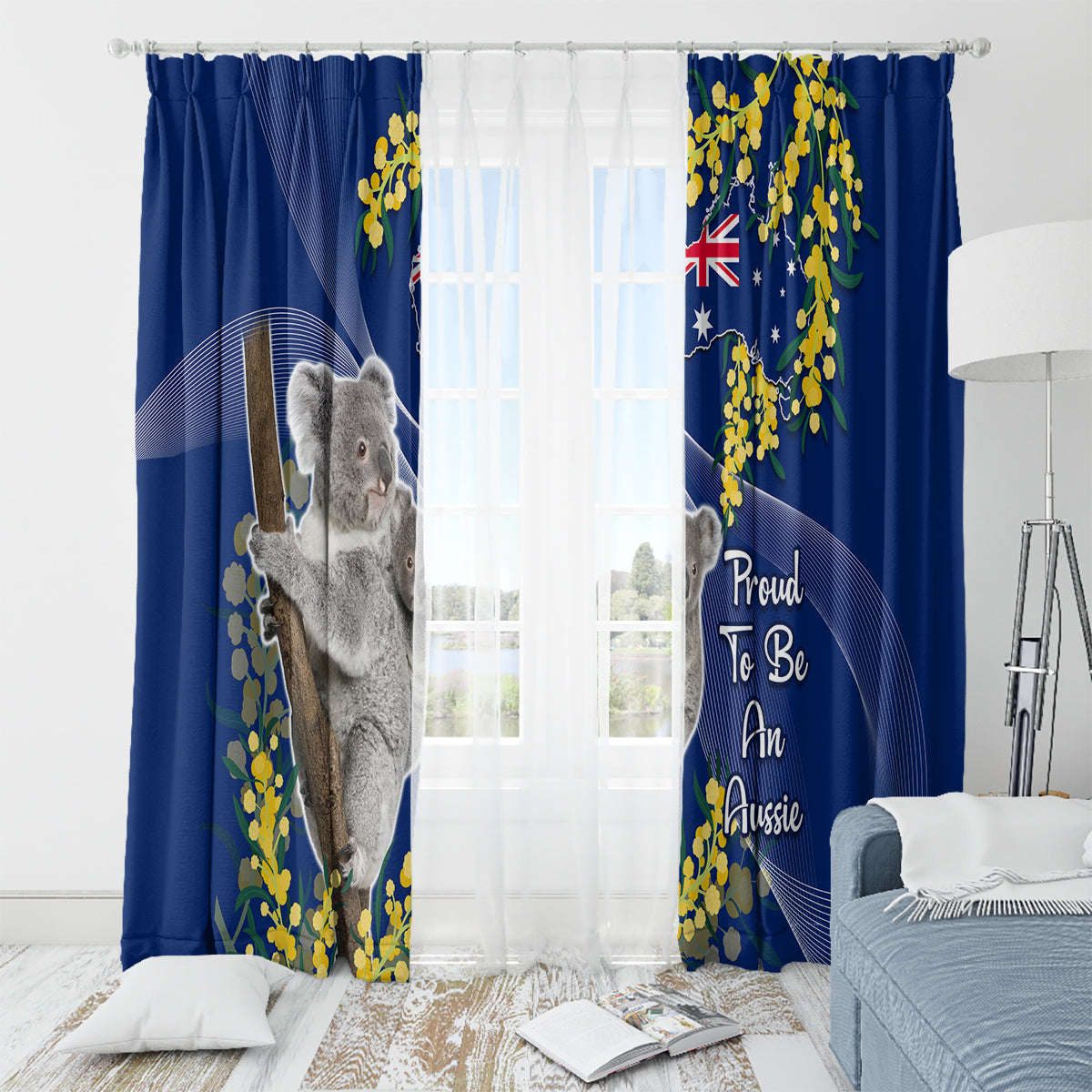 Australia Day Window Curtain Proud To Be An Aussie Koala With Map Golden Wattle