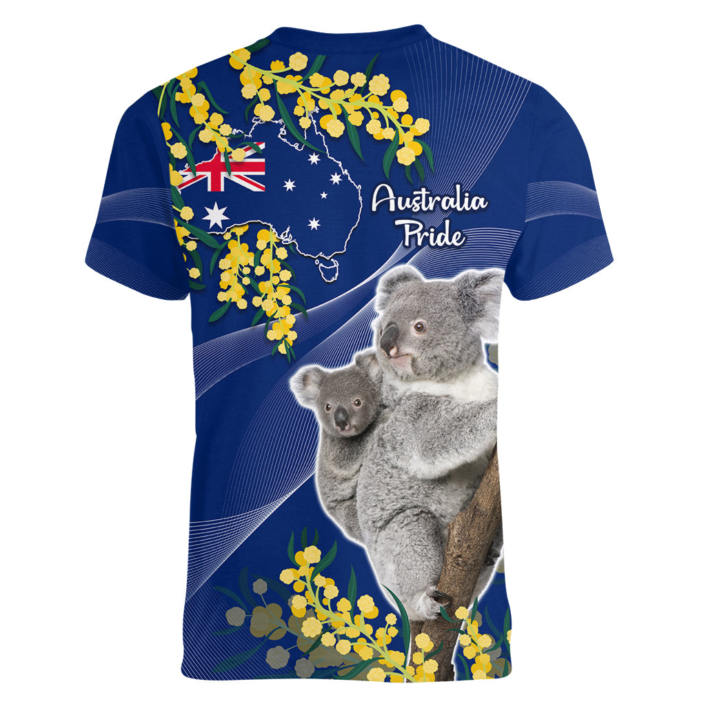 Australia Day Women V Neck T Shirt Proud To Be An Aussie Koala With Map Golden Wattle - Vibe Hoodie Shop