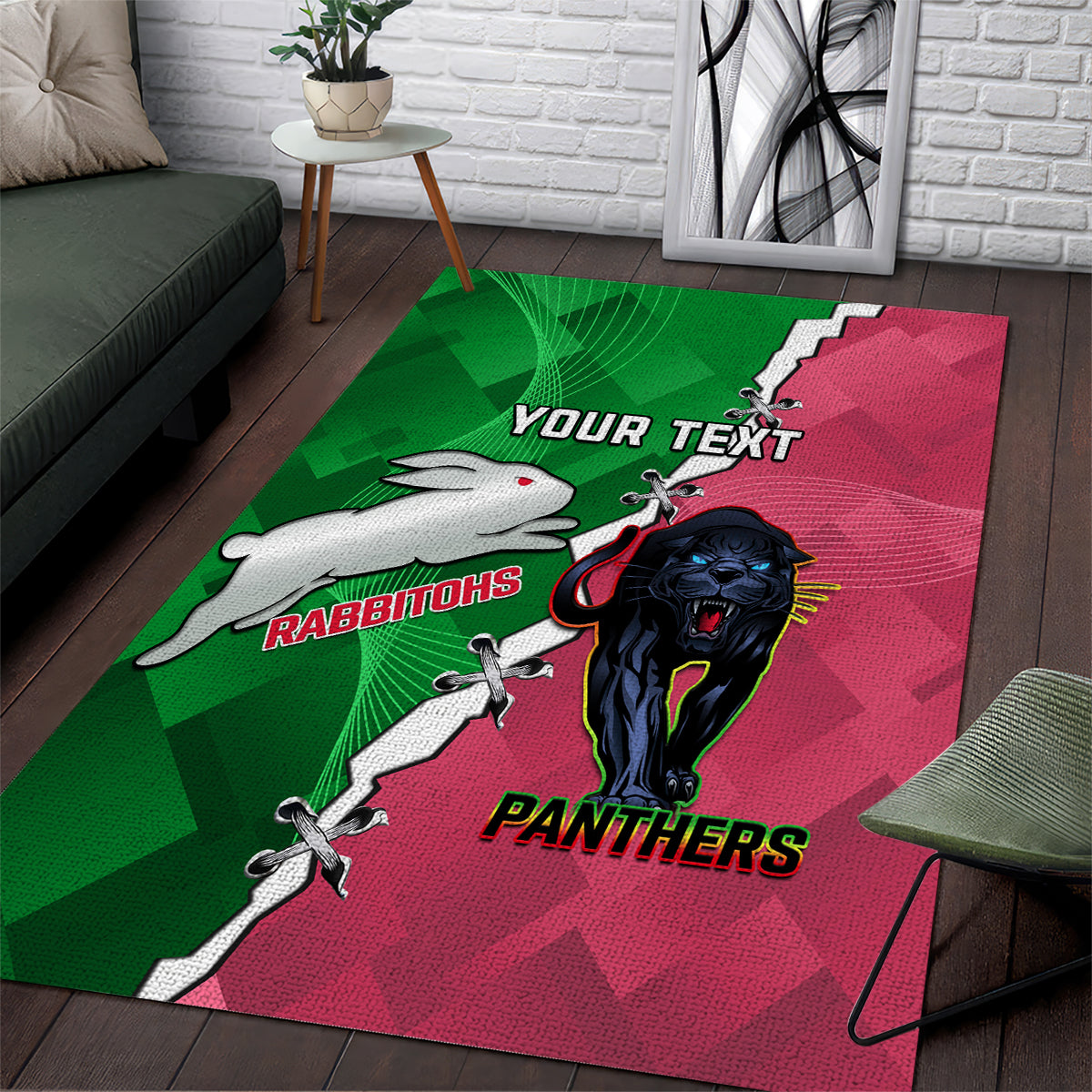 Personalised Panthers And Rabbitohs Rugby Area Rug 2024 Souths The Riff Together - Vibe Hoodie Shop