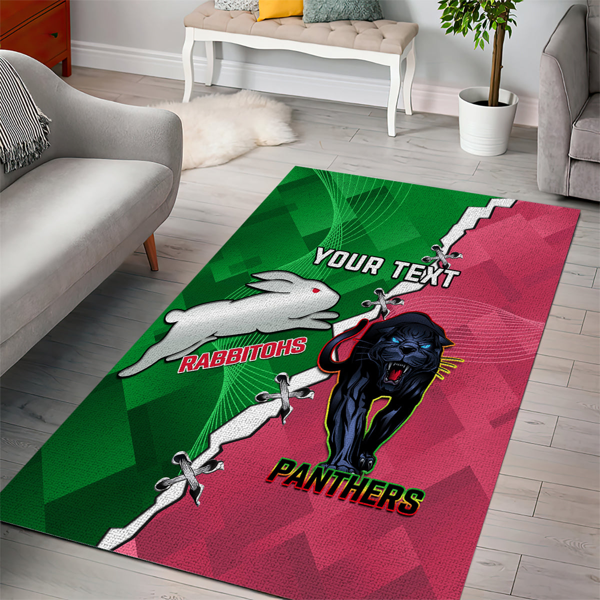 Personalised Panthers And Rabbitohs Rugby Area Rug 2024 Souths The Riff Together - Vibe Hoodie Shop