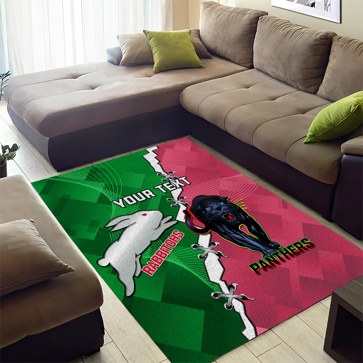 Personalised Panthers And Rabbitohs Rugby Area Rug 2024 Souths The Riff Together - Vibe Hoodie Shop