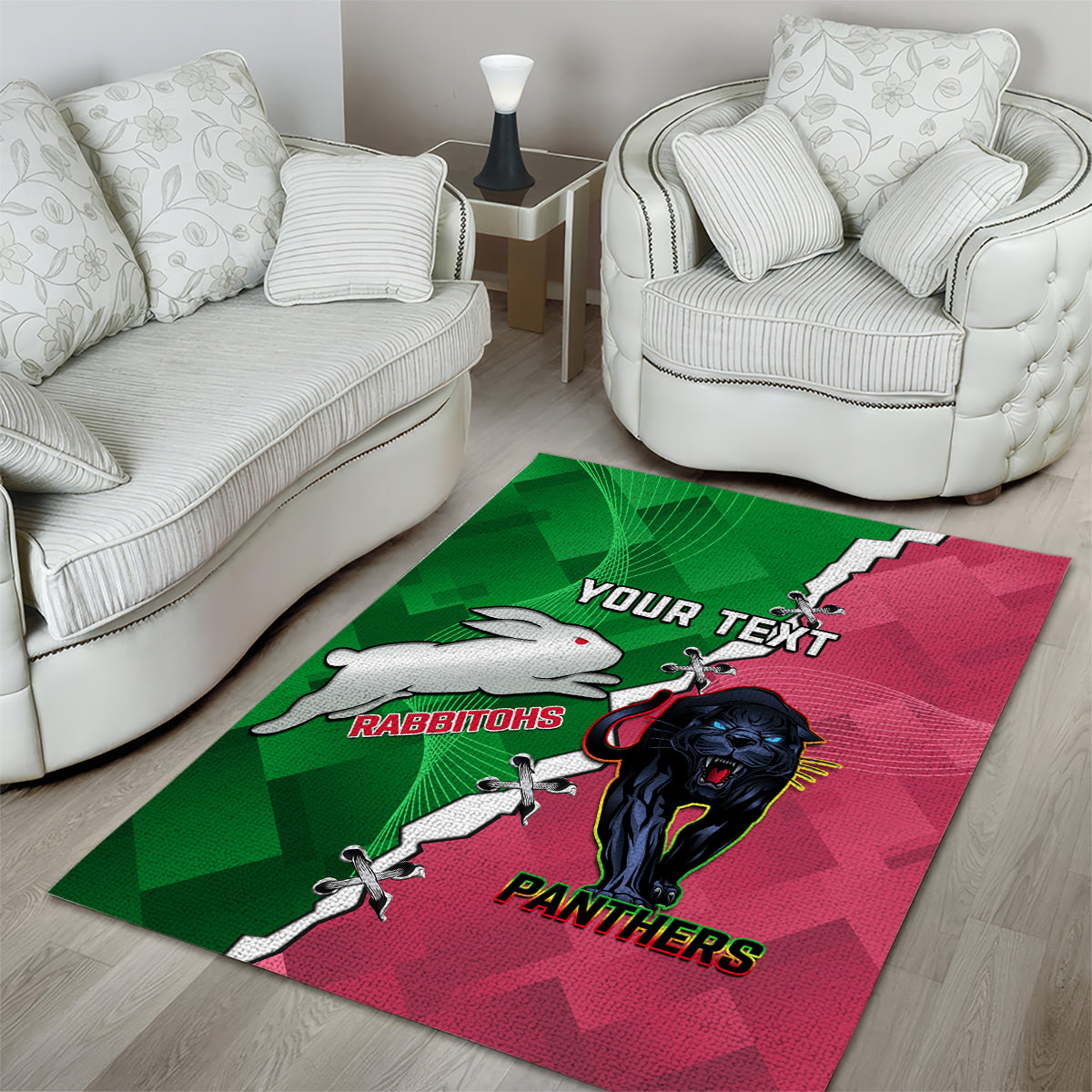 Personalised Panthers And Rabbitohs Rugby Area Rug 2024 Souths The Riff Together - Vibe Hoodie Shop