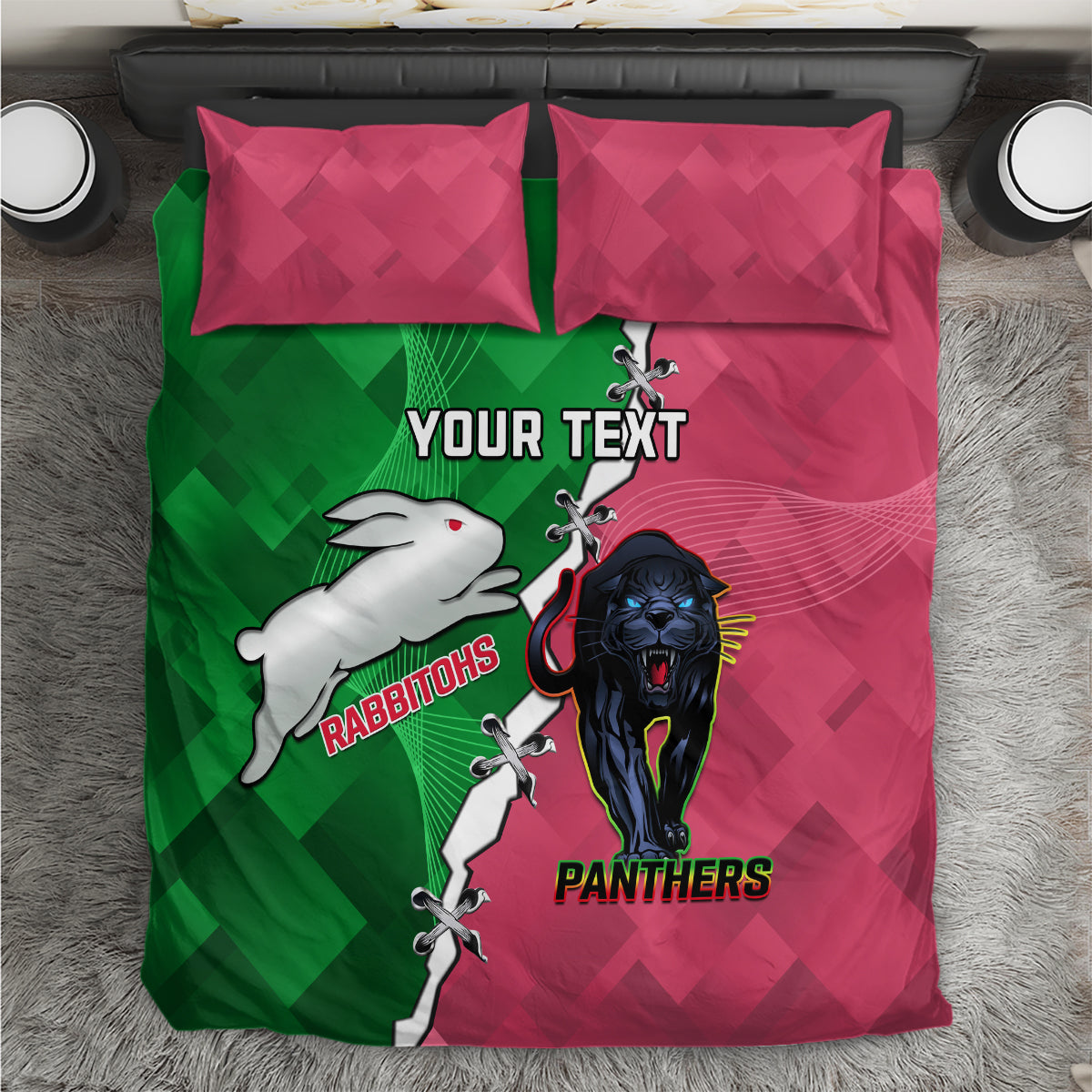 Personalised Panthers And Rabbitohs Rugby Bedding Set 2024 Souths The Riff Together - Vibe Hoodie Shop