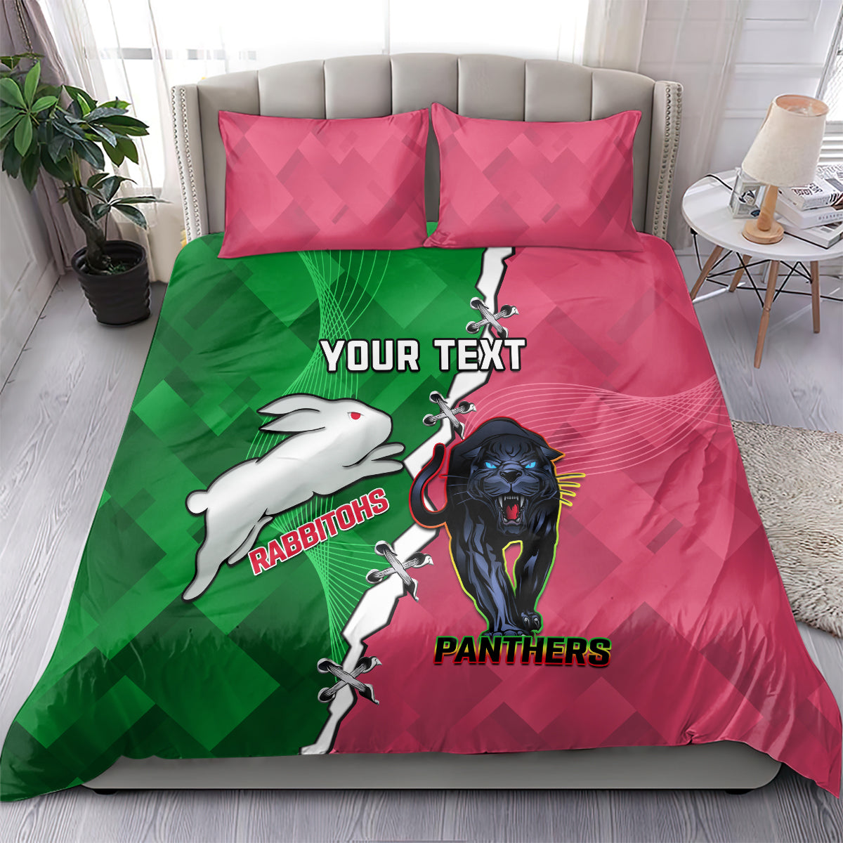 Personalised Panthers And Rabbitohs Rugby Bedding Set 2024 Souths The Riff Together - Vibe Hoodie Shop