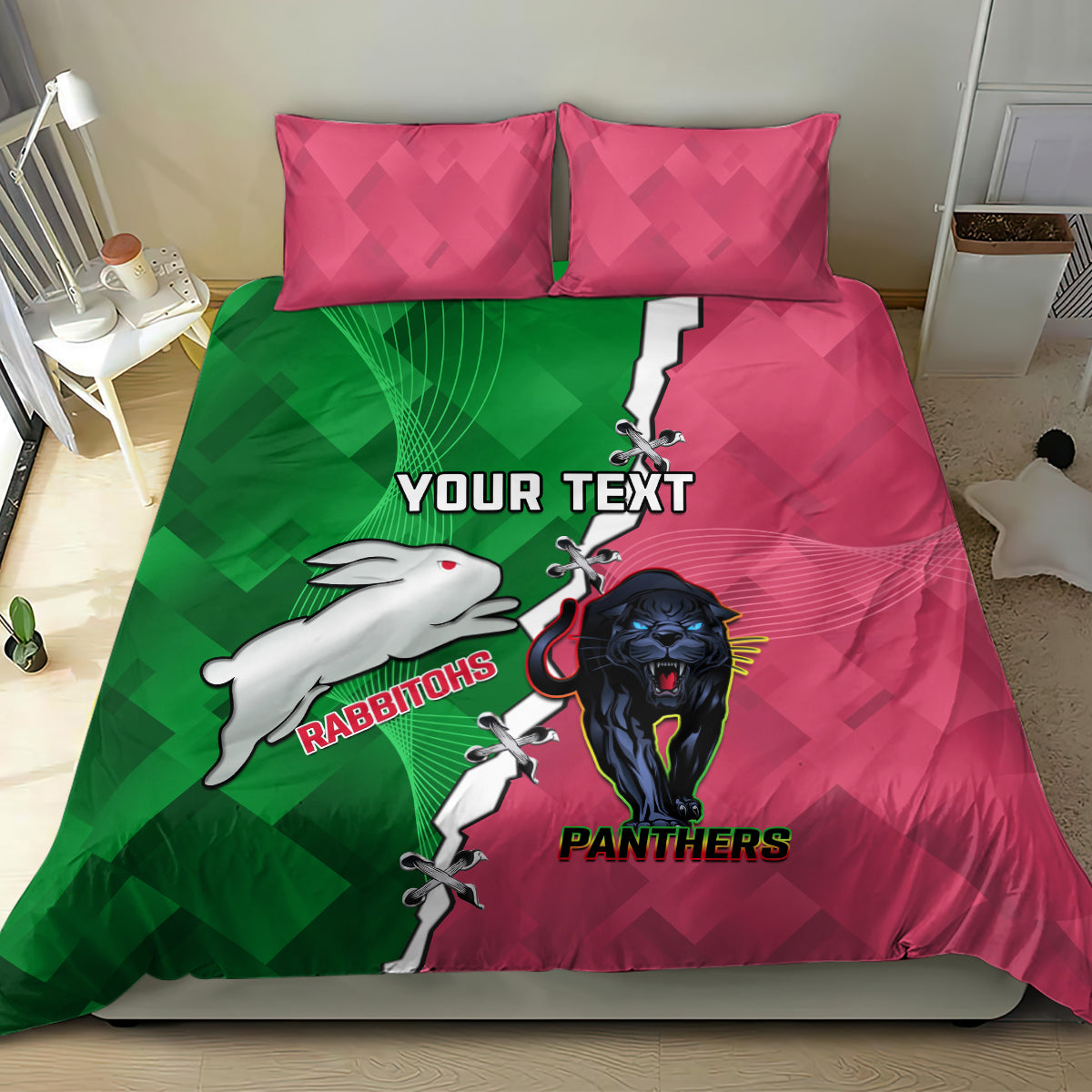 Personalised Panthers And Rabbitohs Rugby Bedding Set 2024 Souths The Riff Together - Vibe Hoodie Shop