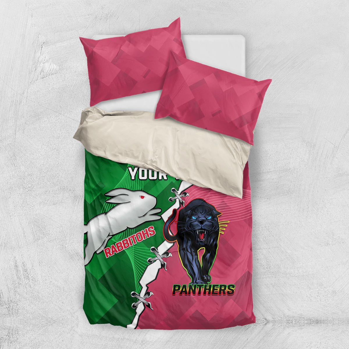 Personalised Panthers And Rabbitohs Rugby Bedding Set 2024 Souths The Riff Together - Vibe Hoodie Shop