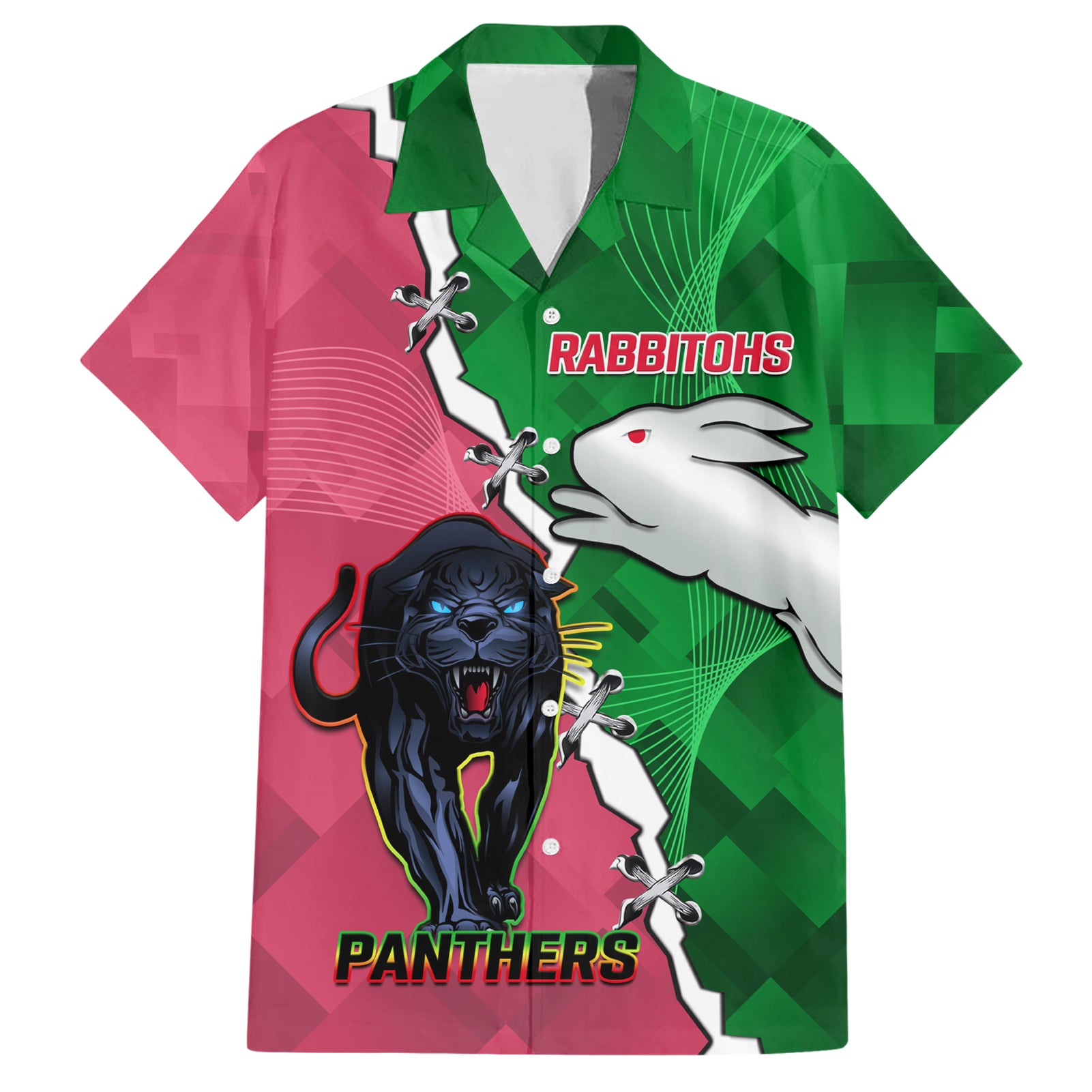 Personalised Panthers And Rabbitohs Rugby Hawaiian Shirt 2024 Souths The Riff Together - Vibe Hoodie Shop