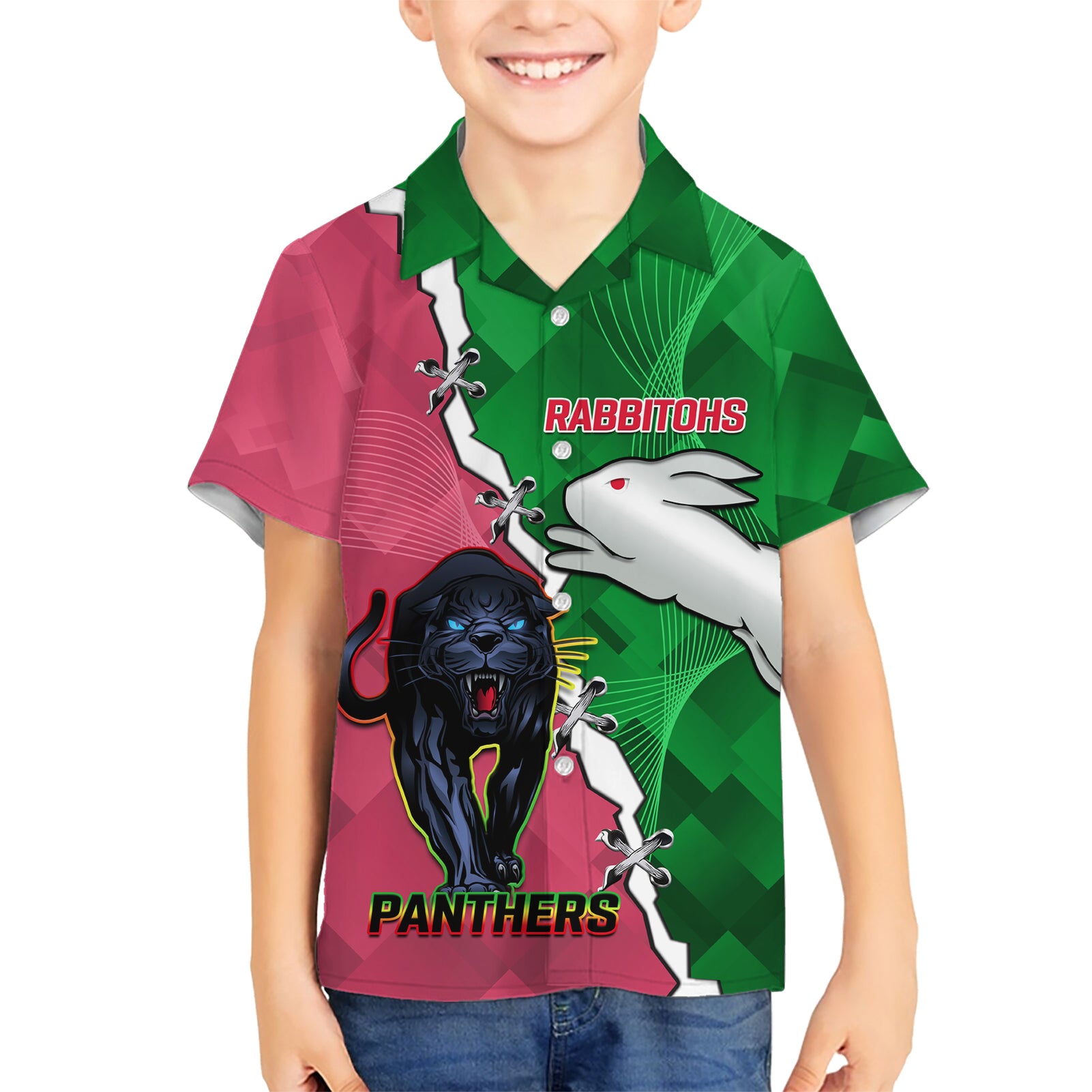 Personalised Panthers And Rabbitohs Rugby Hawaiian Shirt 2024 Souths The Riff Together - Vibe Hoodie Shop