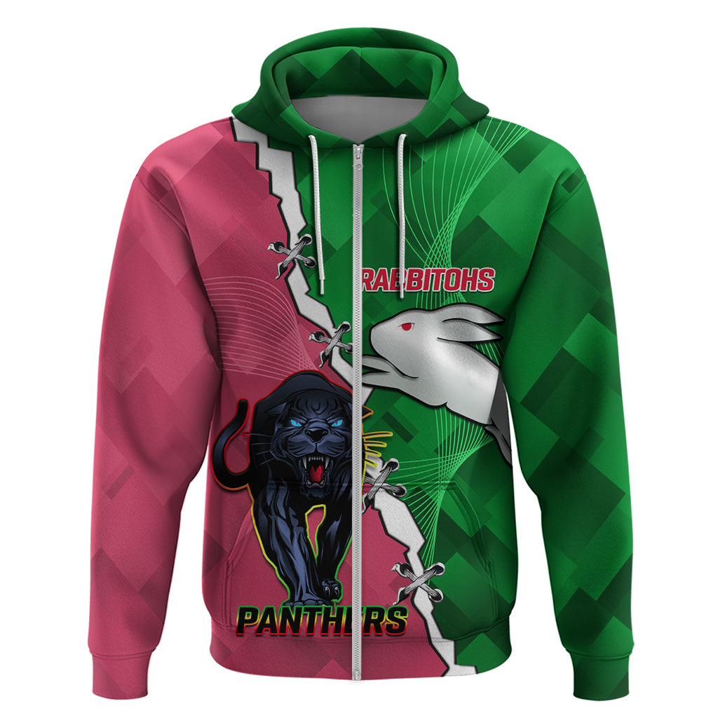 Personalised Panthers And Rabbitohs Rugby Hoodie 2024 Souths The Riff Together - Vibe Hoodie Shop