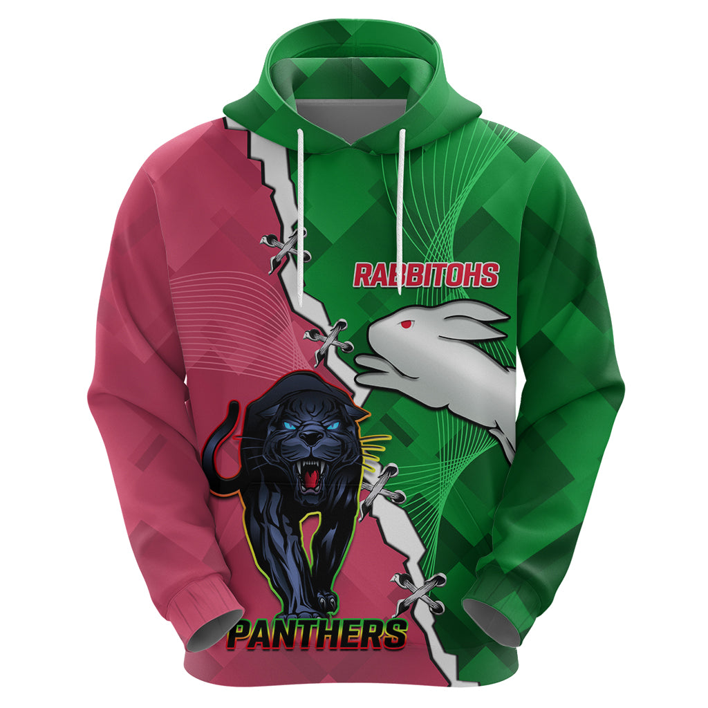 Personalised Panthers And Rabbitohs Rugby Hoodie 2024 Souths The Riff Together - Vibe Hoodie Shop