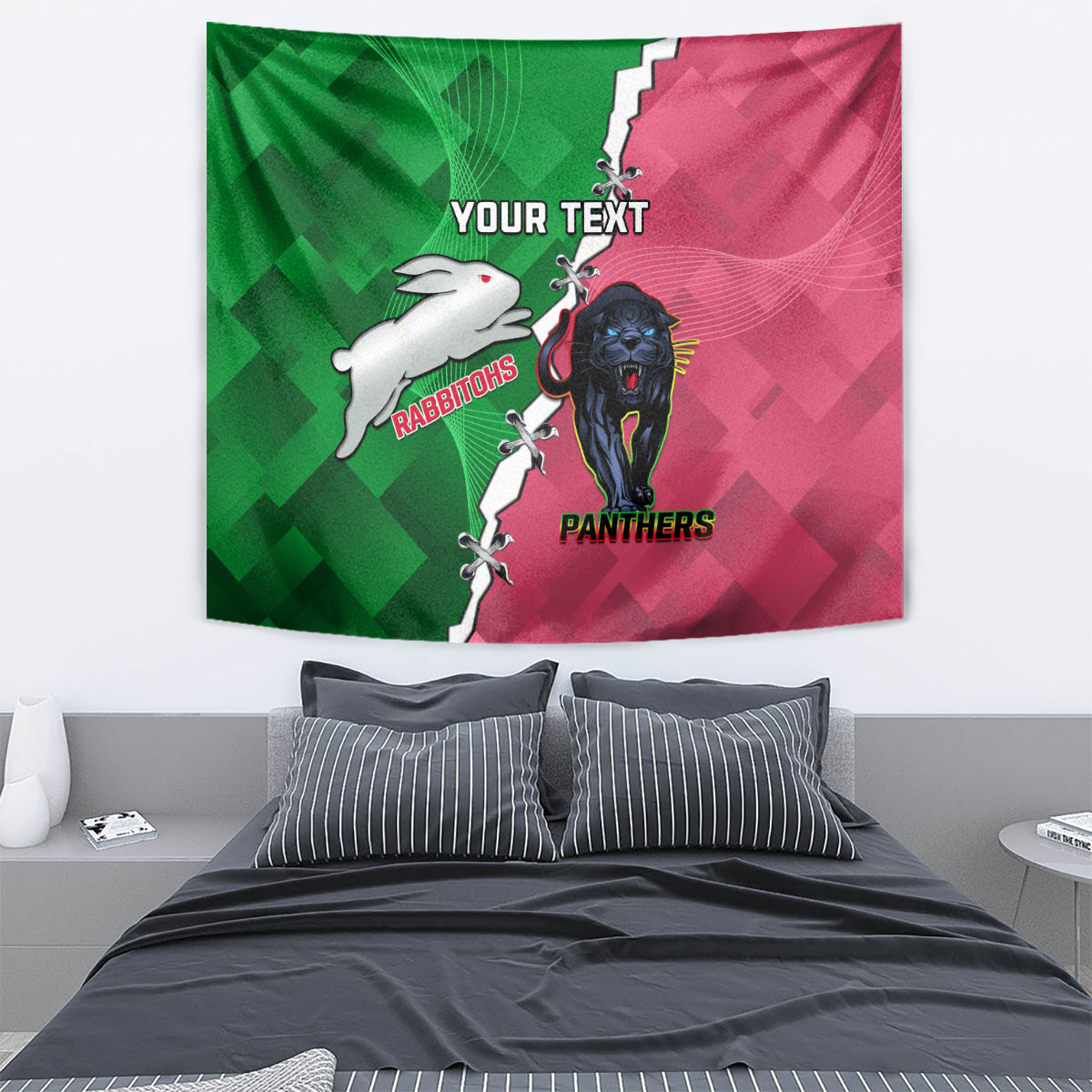 Personalised Panthers And Rabbitohs Rugby Tapestry 2024 Souths The Riff Together - Vibe Hoodie Shop