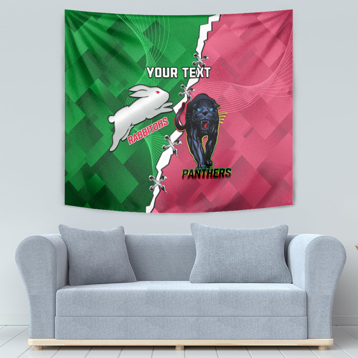 Personalised Panthers And Rabbitohs Rugby Tapestry 2024 Souths The Riff Together - Vibe Hoodie Shop