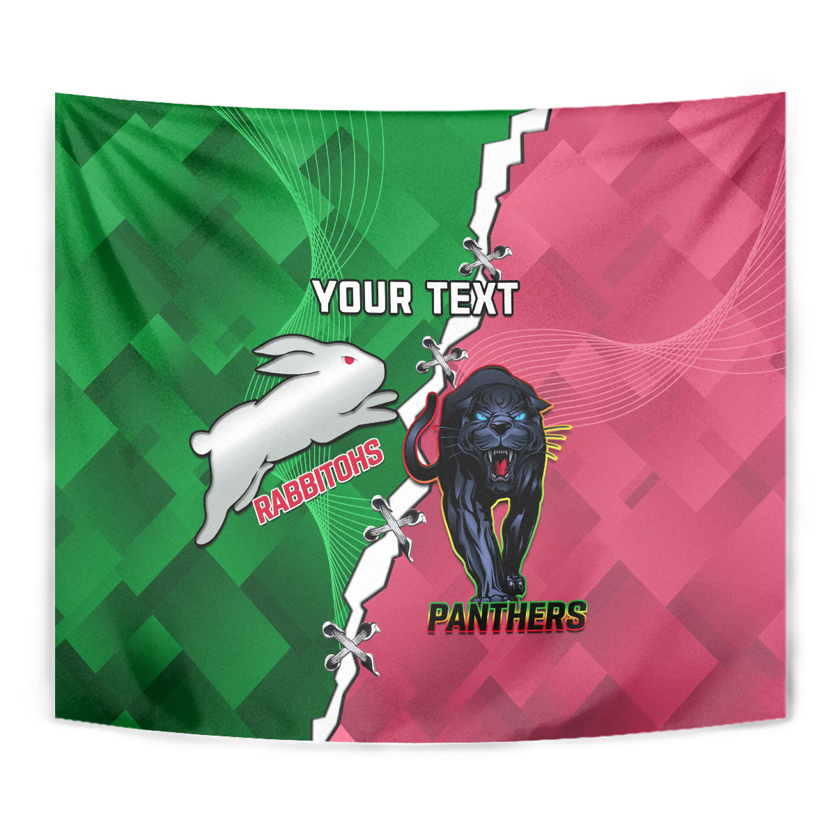 Personalised Panthers And Rabbitohs Rugby Tapestry 2024 Souths The Riff Together - Vibe Hoodie Shop