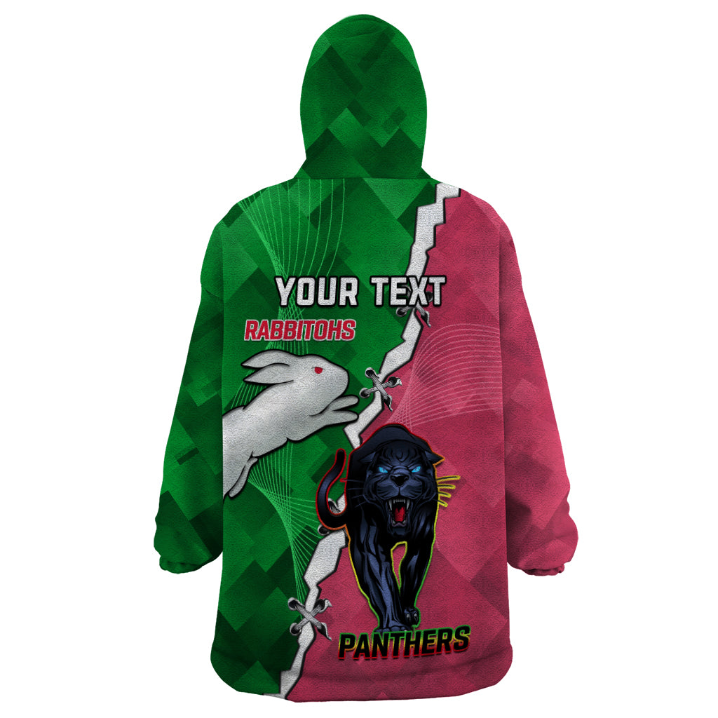 Personalised Panthers And Rabbitohs Rugby Wearable Blanket Hoodie 2024 Souths The Riff Together - Vibe Hoodie Shop