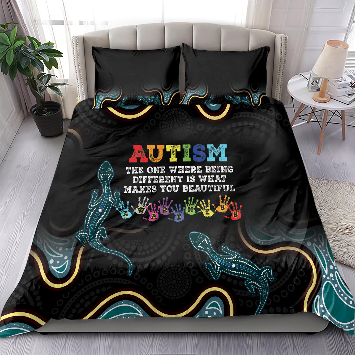 Australia Autism Awareness 4 April Aboriginal Lizard Bedding Set - Vibe Hoodie Shop
