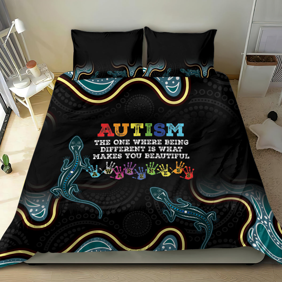 Australia Autism Awareness 4 April Aboriginal Lizard Bedding Set - Vibe Hoodie Shop