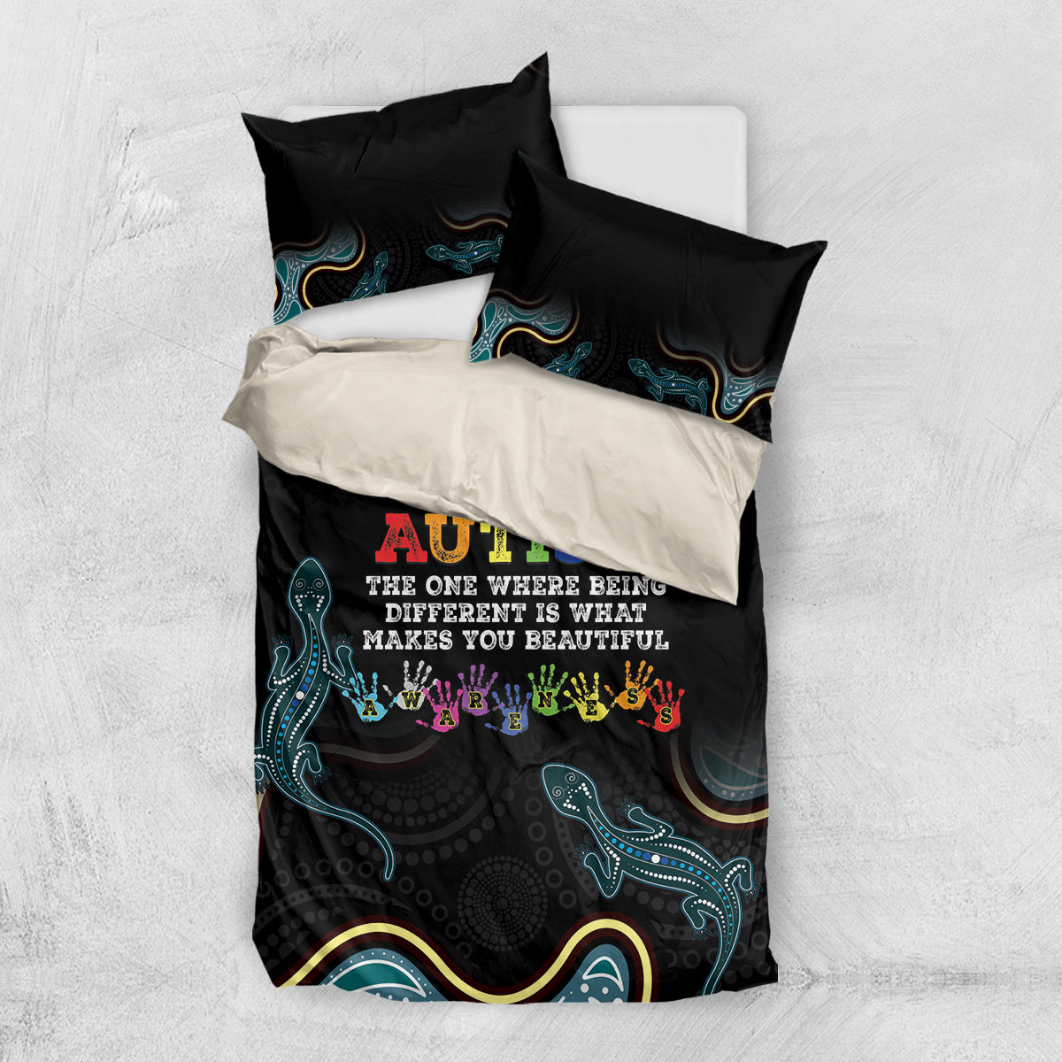 Australia Autism Awareness 4 April Aboriginal Lizard Bedding Set - Vibe Hoodie Shop