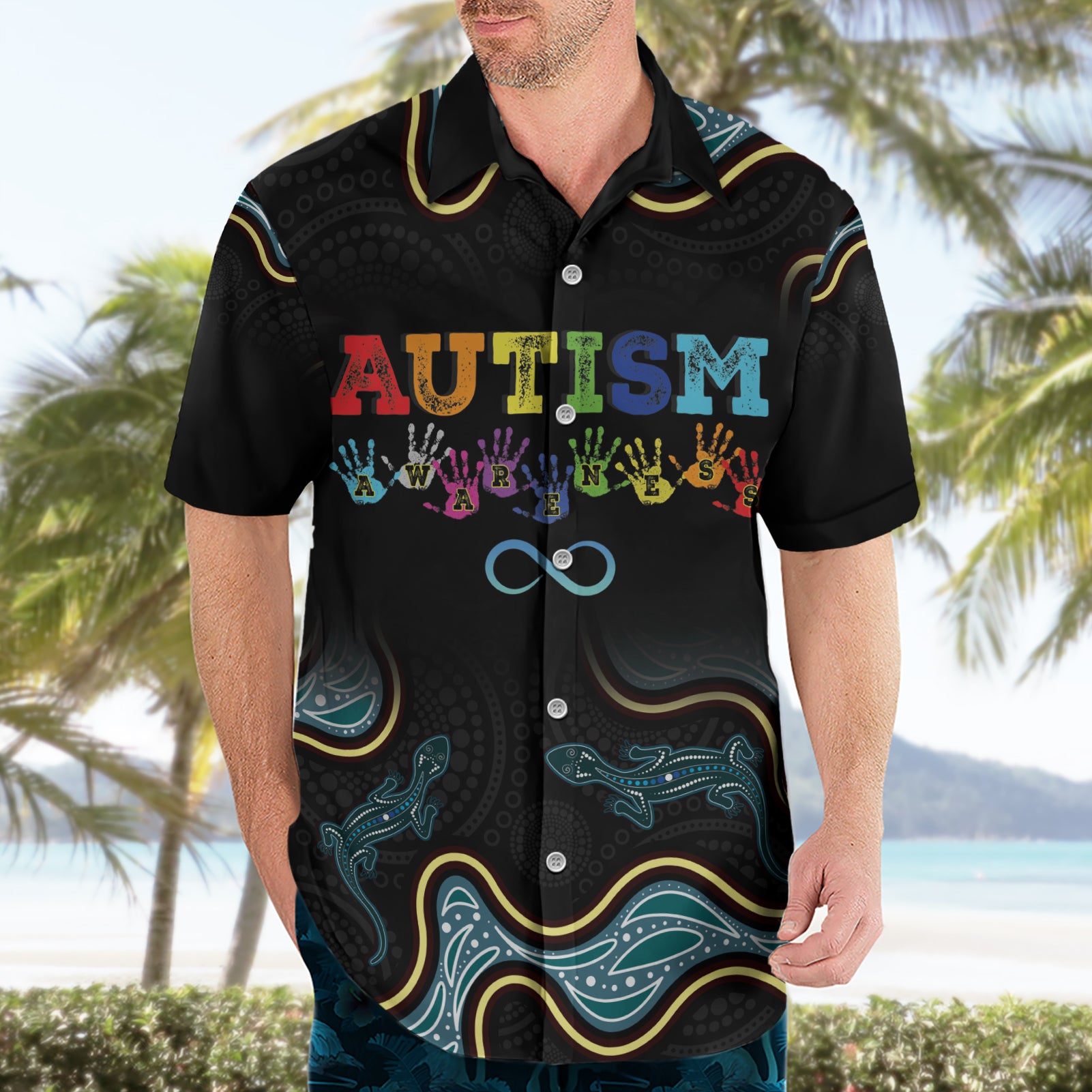 Australia Autism Awareness 4 April Aboriginal Lizard Hawaiian Shirt - Vibe Hoodie Shop