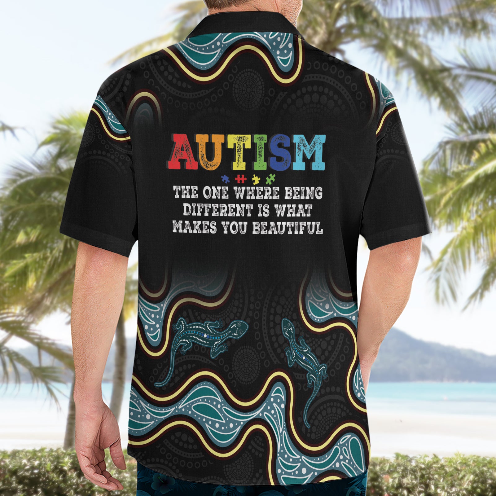 Australia Autism Awareness 4 April Aboriginal Lizard Hawaiian Shirt - Vibe Hoodie Shop