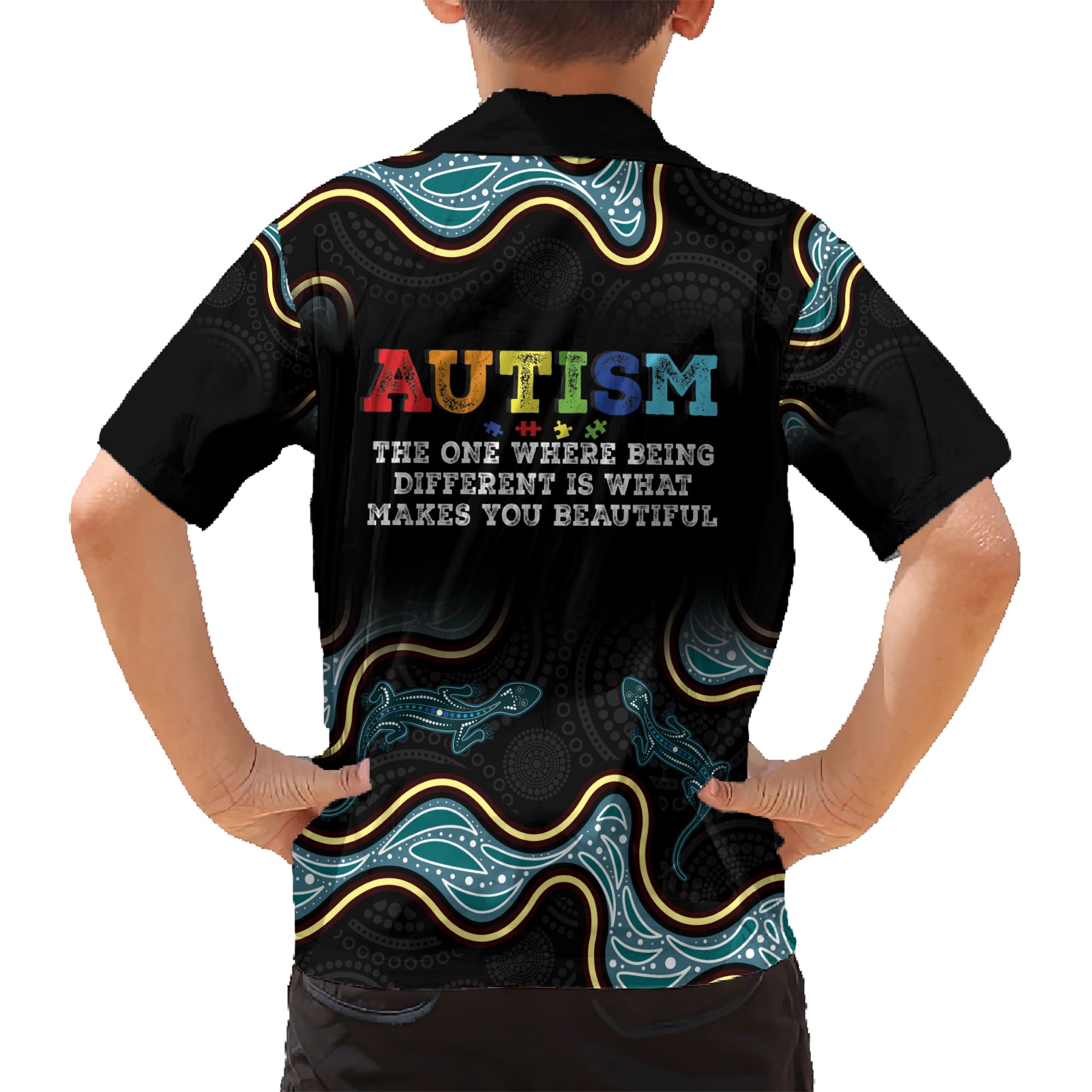 Australia Autism Awareness 4 April Aboriginal Lizard Hawaiian Shirt - Vibe Hoodie Shop