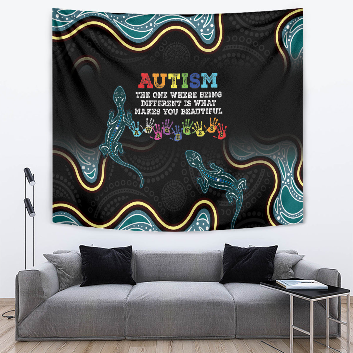 Australia Autism Awareness 4 April Aboriginal Lizard Tapestry - Vibe Hoodie Shop